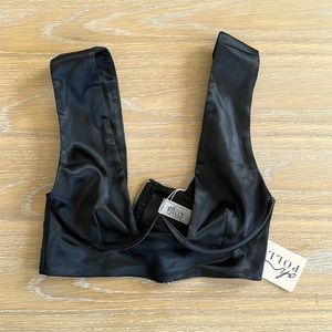 Oh Polly Black V Wire Satin bra top, Size 0-2 NWT